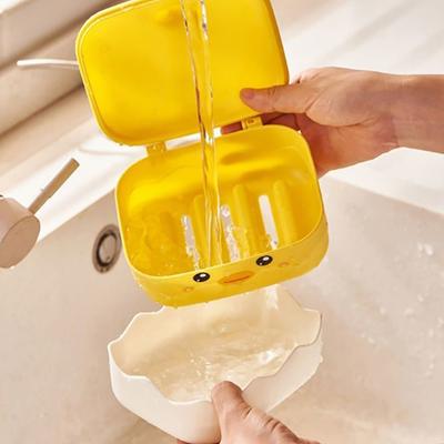 1Pc Plastic Duck Shape Soap Box Cartoon Soap Dish Drainable Soap Holder Soap Container Tray Bathroom Accessories