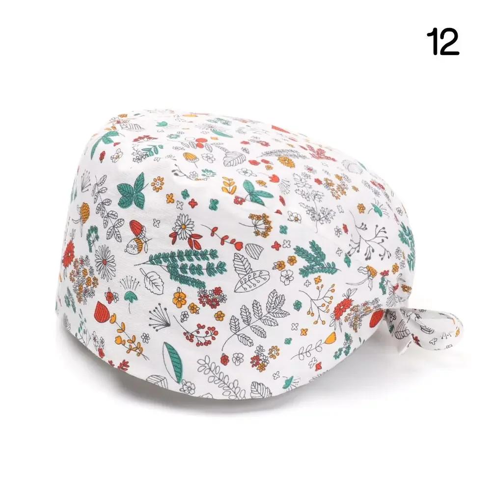 Adjustable HeadCover With Sweatband Men Women Bouffant Hat Pure Colour Cotton Hats Surgical Scrub Cap