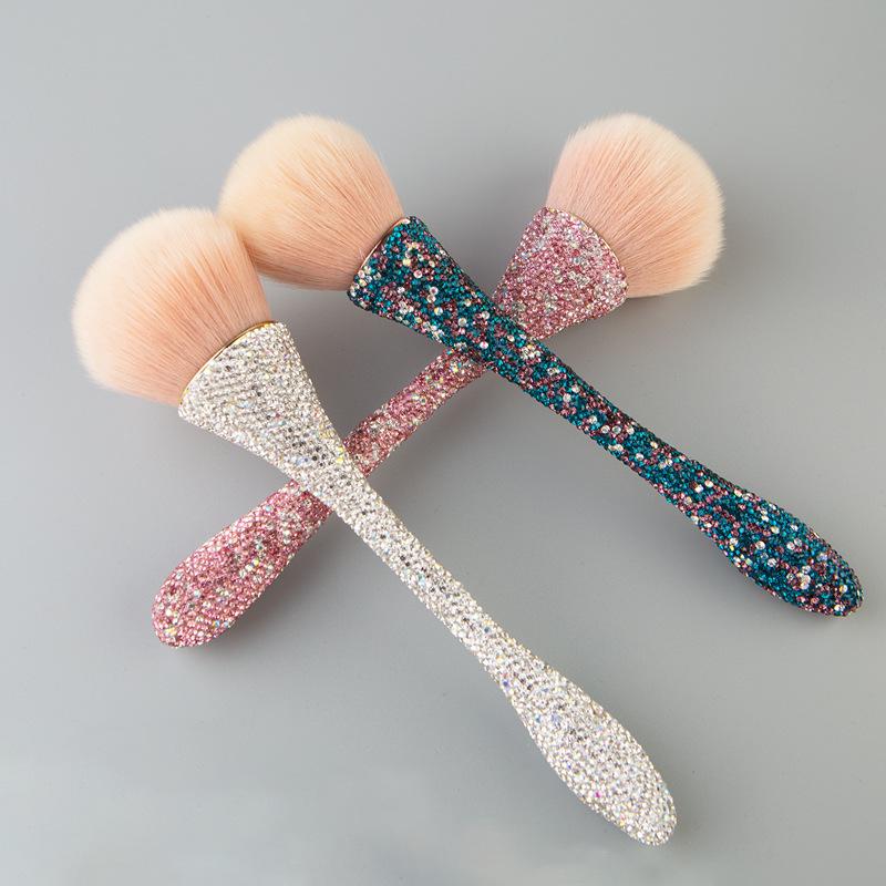 Diamond-Inlaid Handle Loose Powder Brush with High-Footed Cup for Blush & Makeup Setting