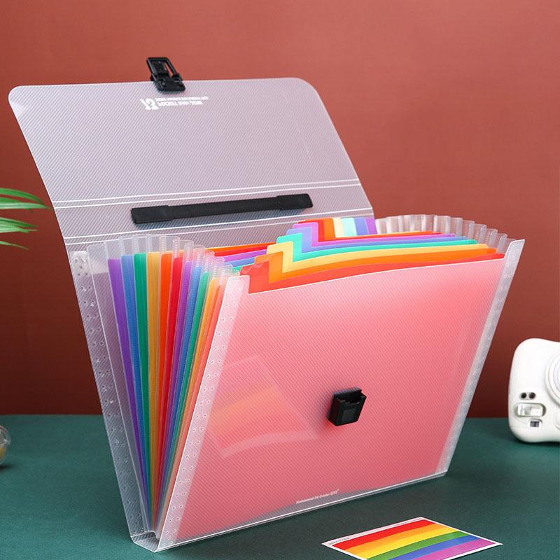 Large-Capacity Rainbow A4 Accordion File Folder, 13-Compartment Multi-Layer Document Pockets, Exam Papers and Materials Storage (Pink,A4) розовый