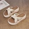 Bow Thick-soled Cool Slippers Women's Summer Wear 2025 New Versatile National Style Sandals Pearl Beach One-word Slippers