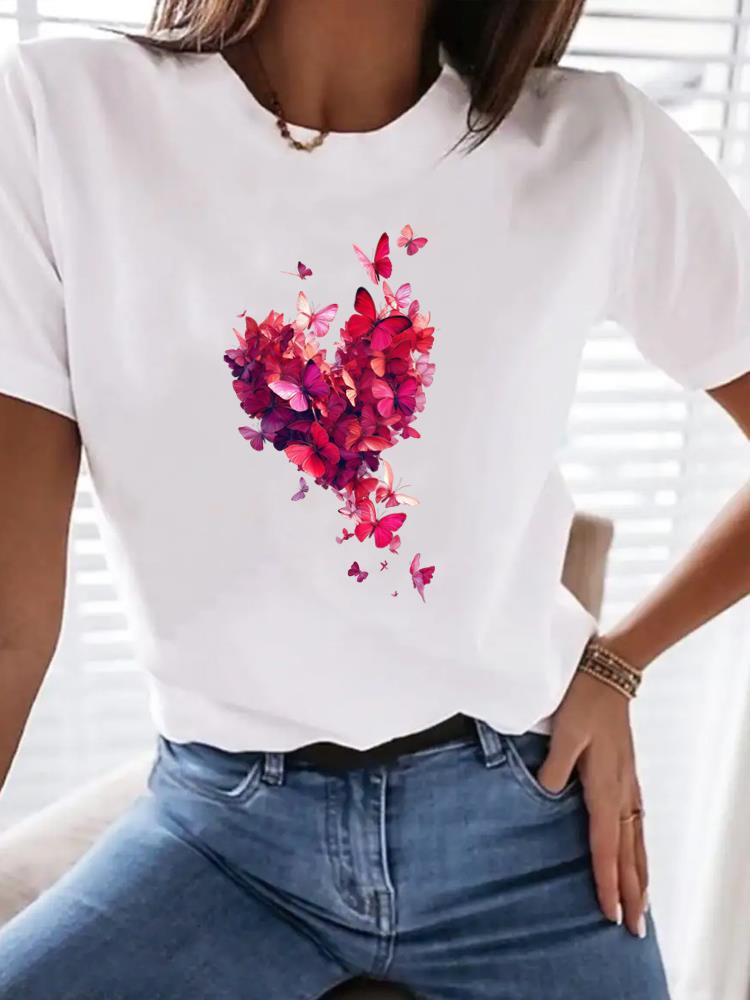 (Asian Size) cute love cute Print Female Tee Top Clothing T Shirt Woman Women Fashion Short Sleeve Graphic T-shirts