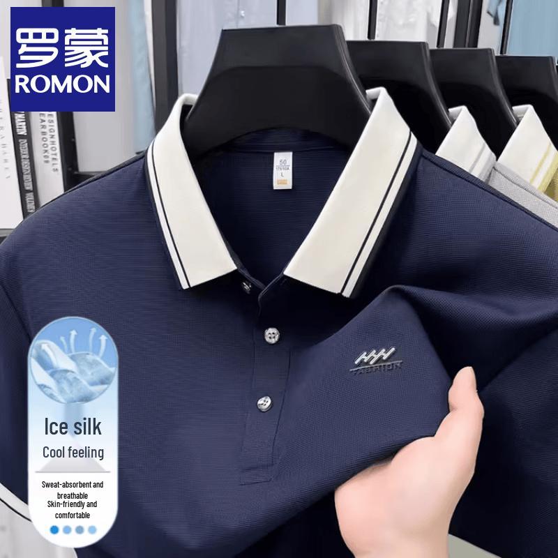 Romon Men s Ice Silk Short Sleeve Polo Shirt M