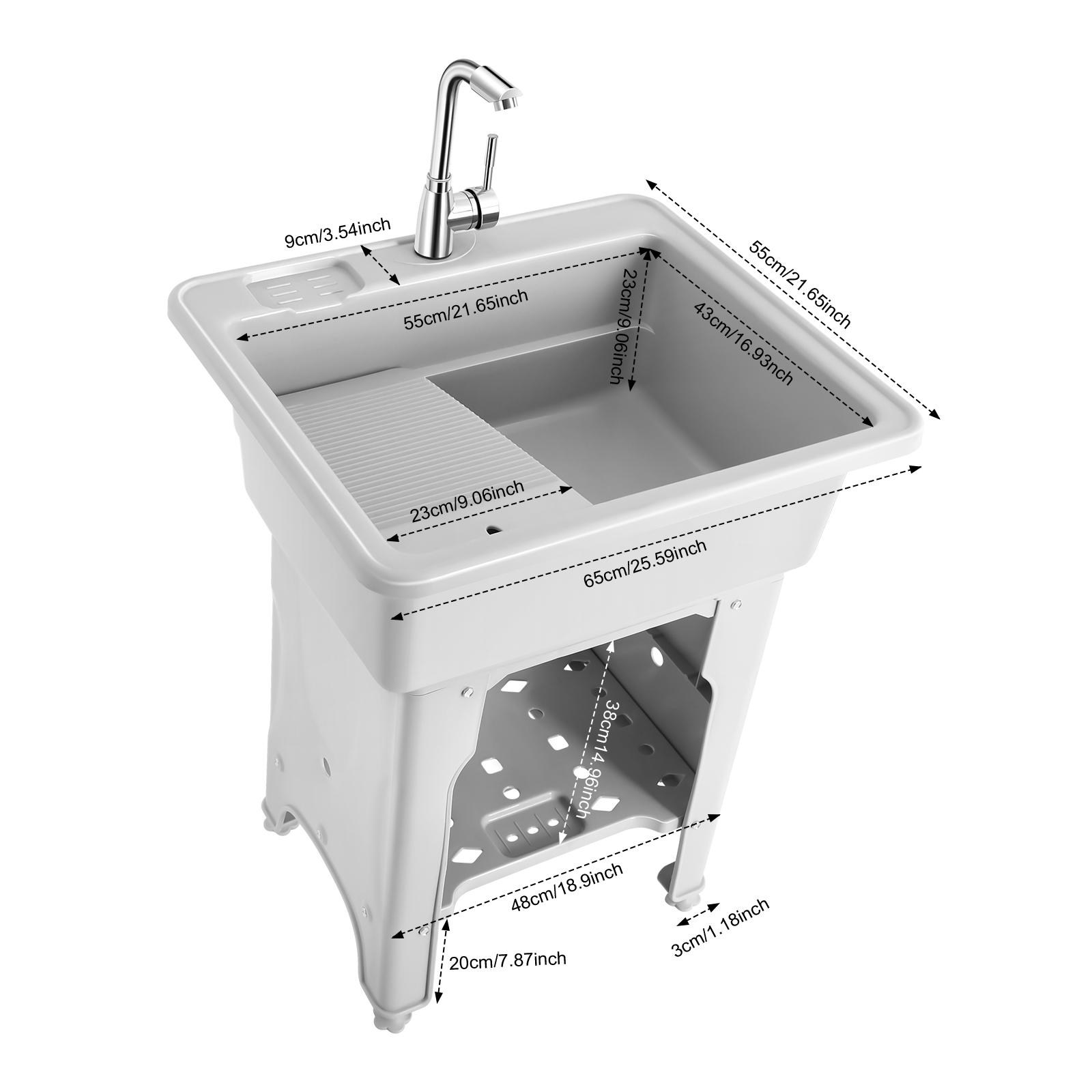

Отдельностоящая пластиковая раковина для стирки с стиральной доской для ручной стирки одежды, раковина-ванна для прачечной с краном и комплектом слива светло-серый