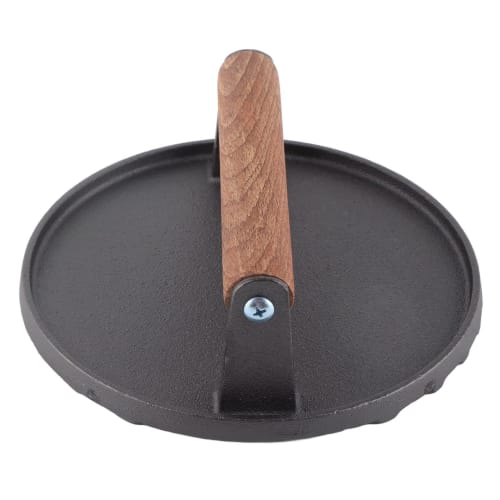 

DIWR Steak Press, Meat Press, Wooden Handle Steak Press BBQ Tool, Cast Iron Grill Press for Kitchen BBQ