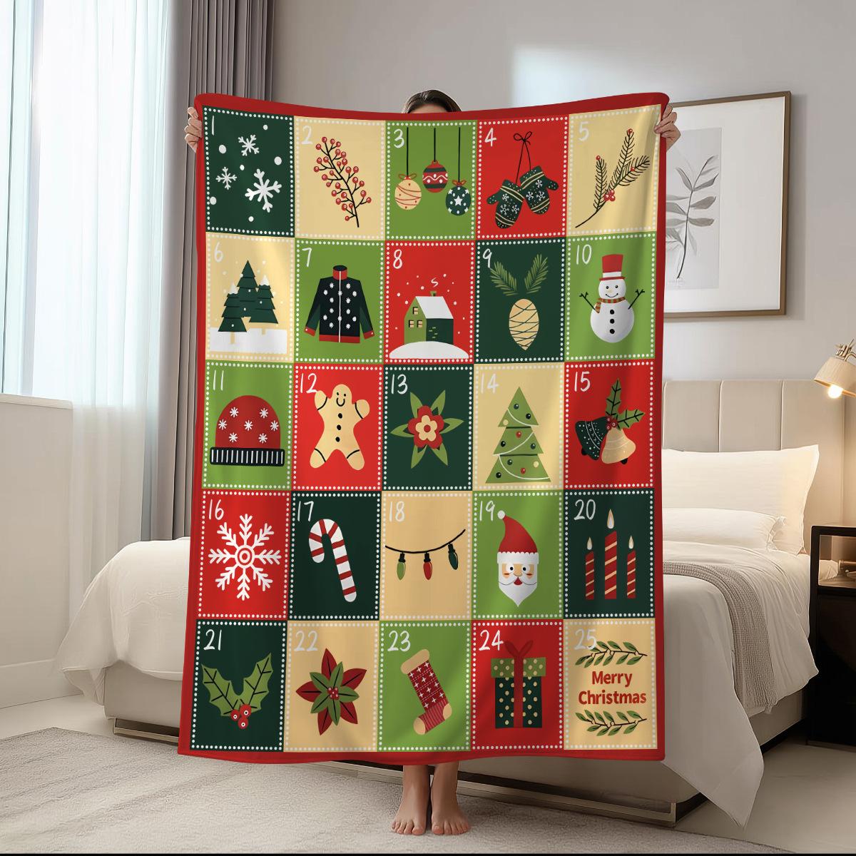 Textilien Unisex Red Winter Fall Flannel Plush Throw Blanket Printed Plaid Soft Warm Comfortable Bed Sofa Cover Christmas Decorative Nap Blanket