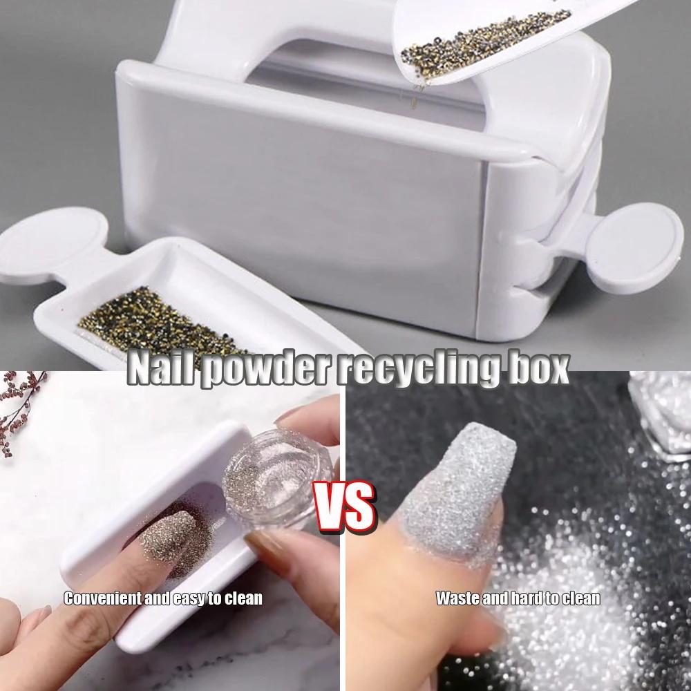 Double Layer Nail Glitter Powder Recycling Box Dust Collector Sequin Rhinestone Container Holder Manicure Storage CaseNail Tool