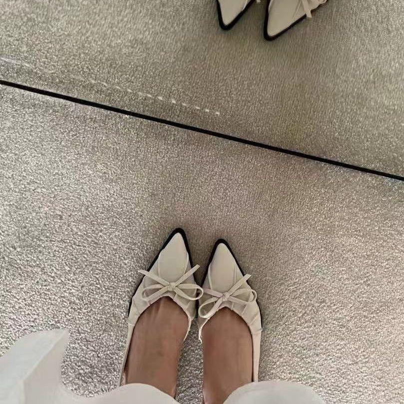 Retro Simple Temperament Pointed Head Bag Head Sandals Women'S Summer Thick Heel Back Strap Low Heel Casual Cool Single Shoes