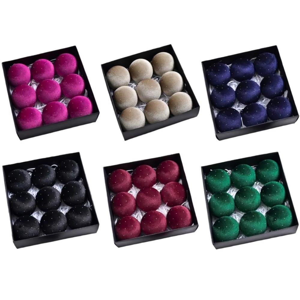 9pcs/set 8cm Christmas Ball Ornaments Flocking Plastic Christmas Spheres Glitter Shatterproof Velvet Christmas Balls