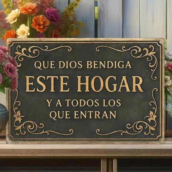 Que Dios Bendiga Este Hogar Spanish Vintage Metal Wall Sign Religious Christian Blessing Wall Decor for Home Kitchen Entryway Church