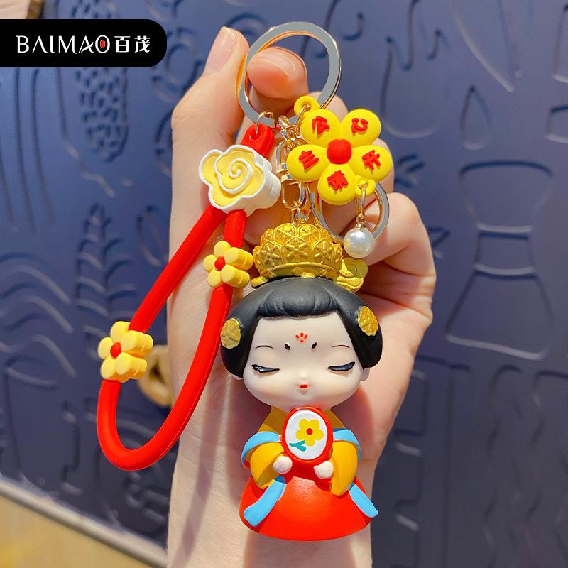 Cartoon Guochao antike Damen der Tang-Dynastie Schlüsselanhänger Anhänger niedlich exquisit Hanfu Mädchen Schlüsselanhänger Schultaschenanhänger