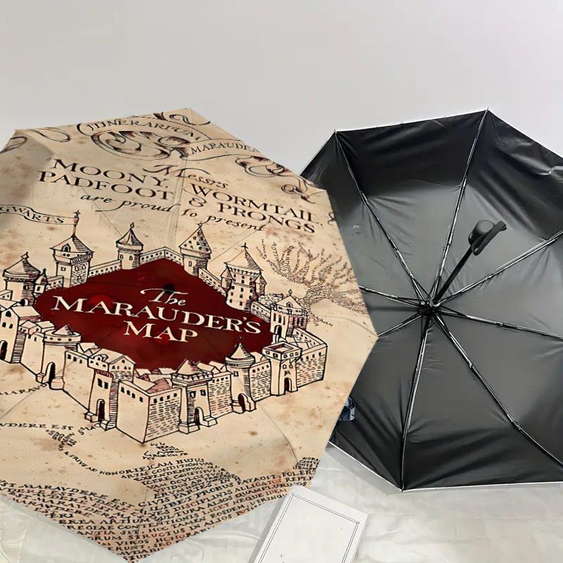 1PC MARAUDER'S MAP Umbrella-8-Rib Reinforced, Automatic Open, Lightweight & Durable, Cute Fashion Accessory for Outdoor, D2615