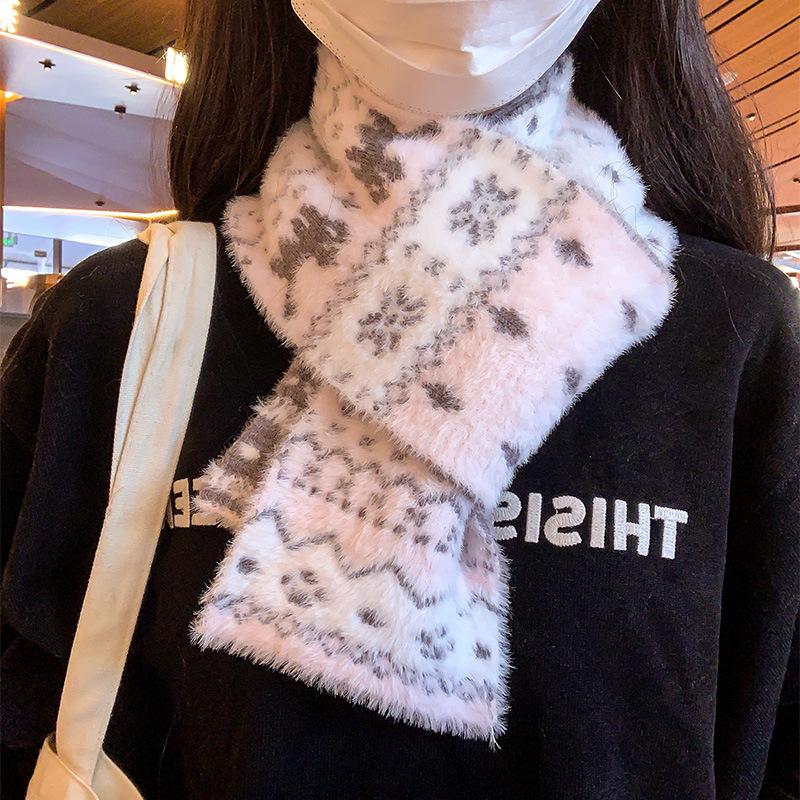 Fair Island style cat jacquard knitted double-sided scarf women's new autumn and winter atmosphere warm versatile scarf
