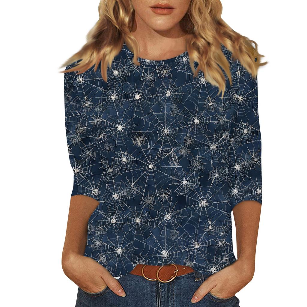 Women's Fashion Casual Three-quarter Sleeve Halloween Printed Round Neck Top