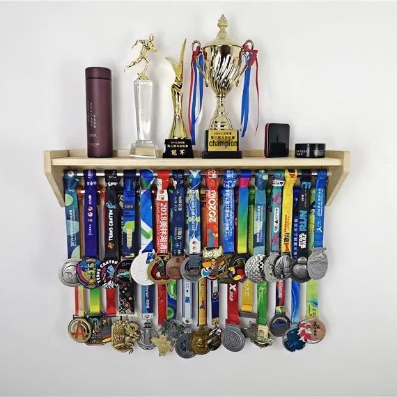 Trophy & Medal Display: Multifunctional 3D Wooden Wall Shelf for Honors & Collections