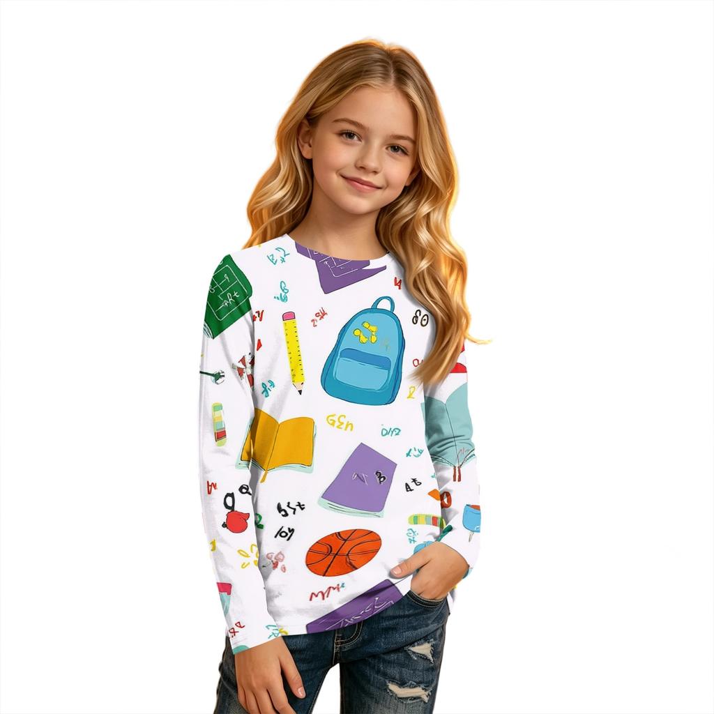 Kids Long Sleeve Round Neck Printed T-Shirt for Back to School