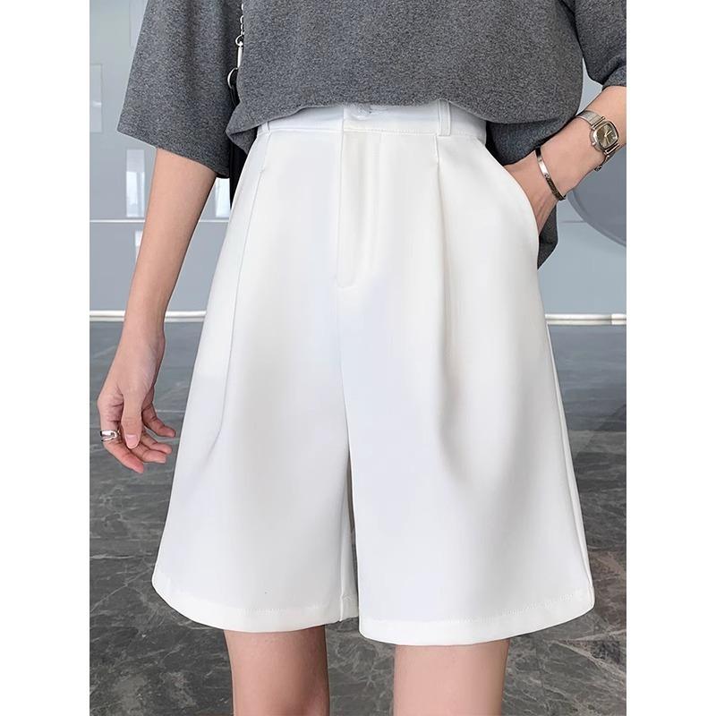 Black shorts women's summer new high-waisted straight A-word loose casual wide-leg suit five-point pants