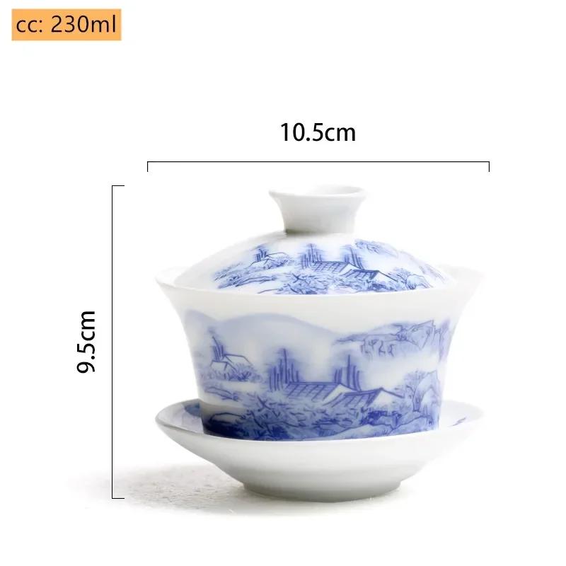 Jingdezhen White Porcelain Gaiwan Tea Cup Blue and White Porcelain Tea Maker Ceramic Handpainted Tea Bowl Tea Set Supplies