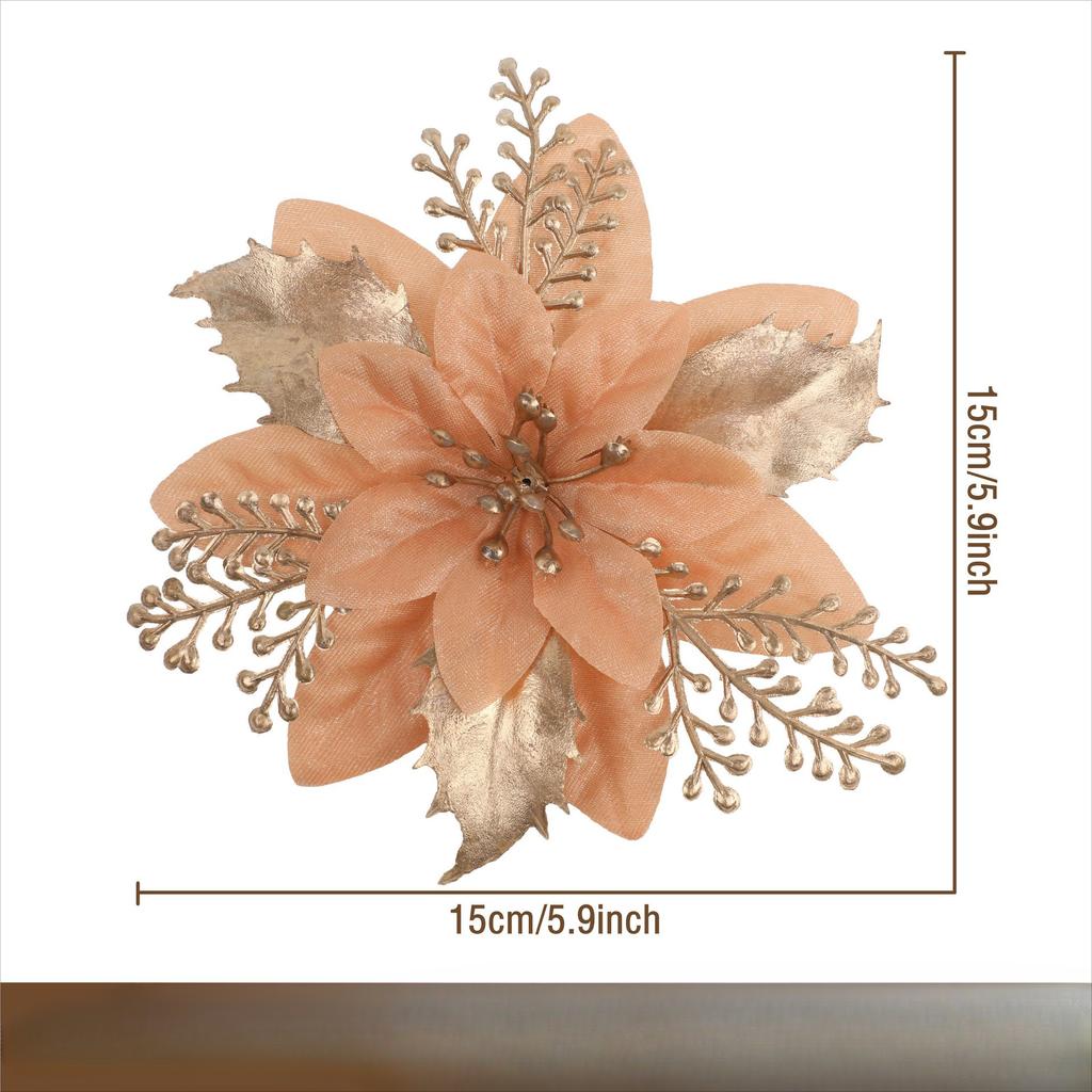 Vánoční simulace Zlatý květ v prášku Vánoční přívěšek na stromeček Diy girlanda Zlaté a stříbrné doplňky k falešným květinovým dekoracím