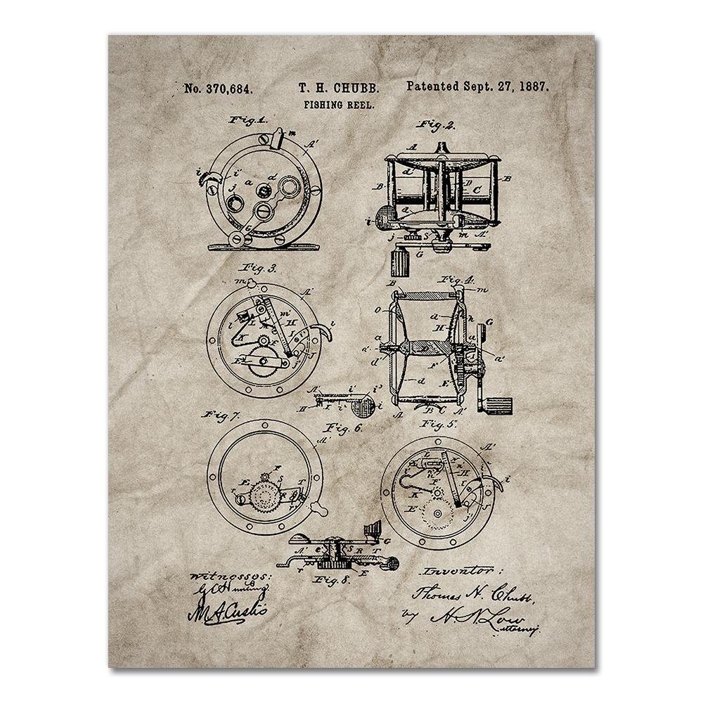 Vintage Fishing Patent Canvas Poster Fishing Tackle Equipment Painting Prints Angling Design Picture Retro Wall Art Decoration