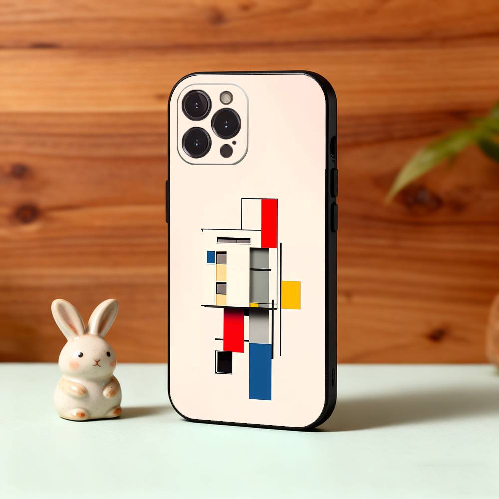 Mondrian-Bauhaus Abstract Shapes Phone Case For iPhone17,16,15,14,13,12,Plus,Pro Max, 5G Others Soft Black Cover