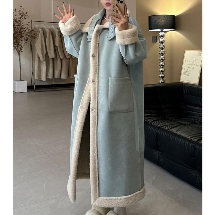 Vinter saueskinnsfrakk Dame Tykket lammepelsskinn Dobbeltsidig jakke