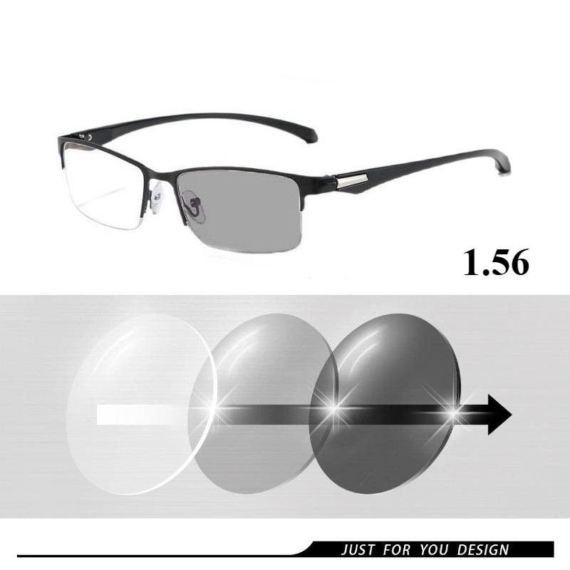 Fashion Photochromic Prescription Glasses Anti-blue Light Customized Glasses Men Half Frame Business Presbyopia Glasses