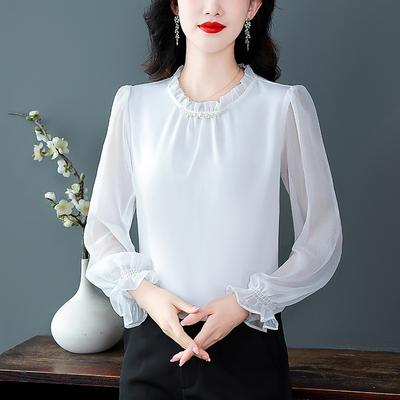 New Spring Long-sleeved Chiffon Shirt Versatile Pullover Fashionable Slim Top