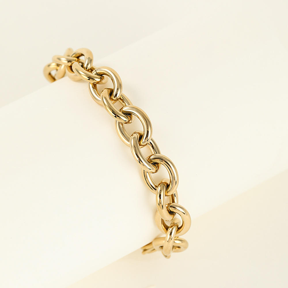 Custom Gold Plated Stainless Steel Jewelry Fashion Chunky Oval O Link Chain Bracelet