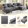 4-Seater Sofa in U-Shape with Storage, Corduroy Fabric, Stainless Steel Drink Holders and Two USB Ports, for Living Room, Bedroom and Apartments