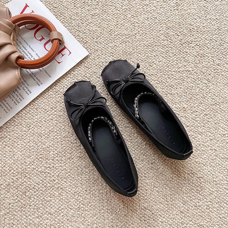Women's French Style Ballet Slippers Spring New High Heels One Row Coarse Heel Mary Jane Flats Rubber Upper