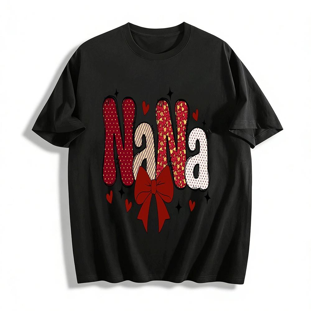 Love Bow Nana Print Casual Grandma Top Pure cotton T-shirt XXS