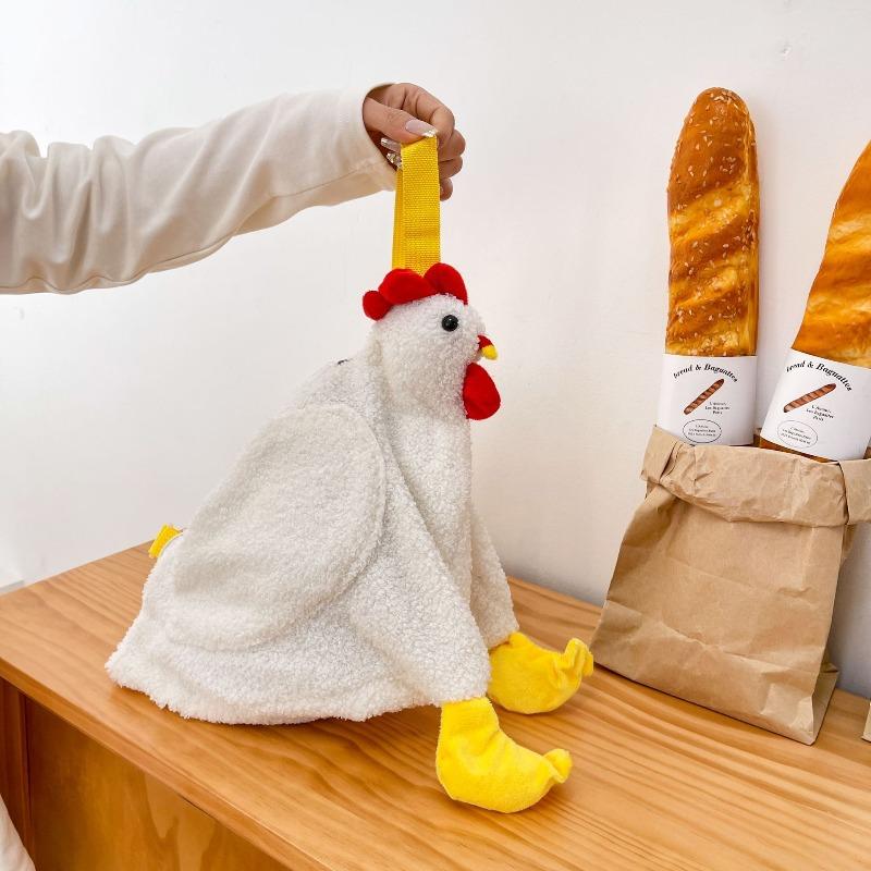 Chickens Shape Pellet Fiber Crossbody Bags for Woman Short Plush Funny Carto Handbag Shoulder Bag, Teen Youth Children Gits