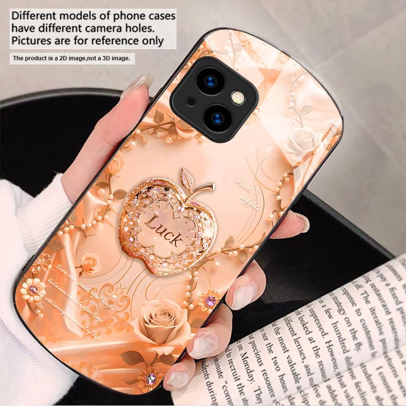 Lucky and Romantic Love For iPhone 17 16 15 14 13 Plus 12 Mini 11 Pro Max XR Xs Max X 7 8 6S 22 20 Elliptical Glass Phone Case
