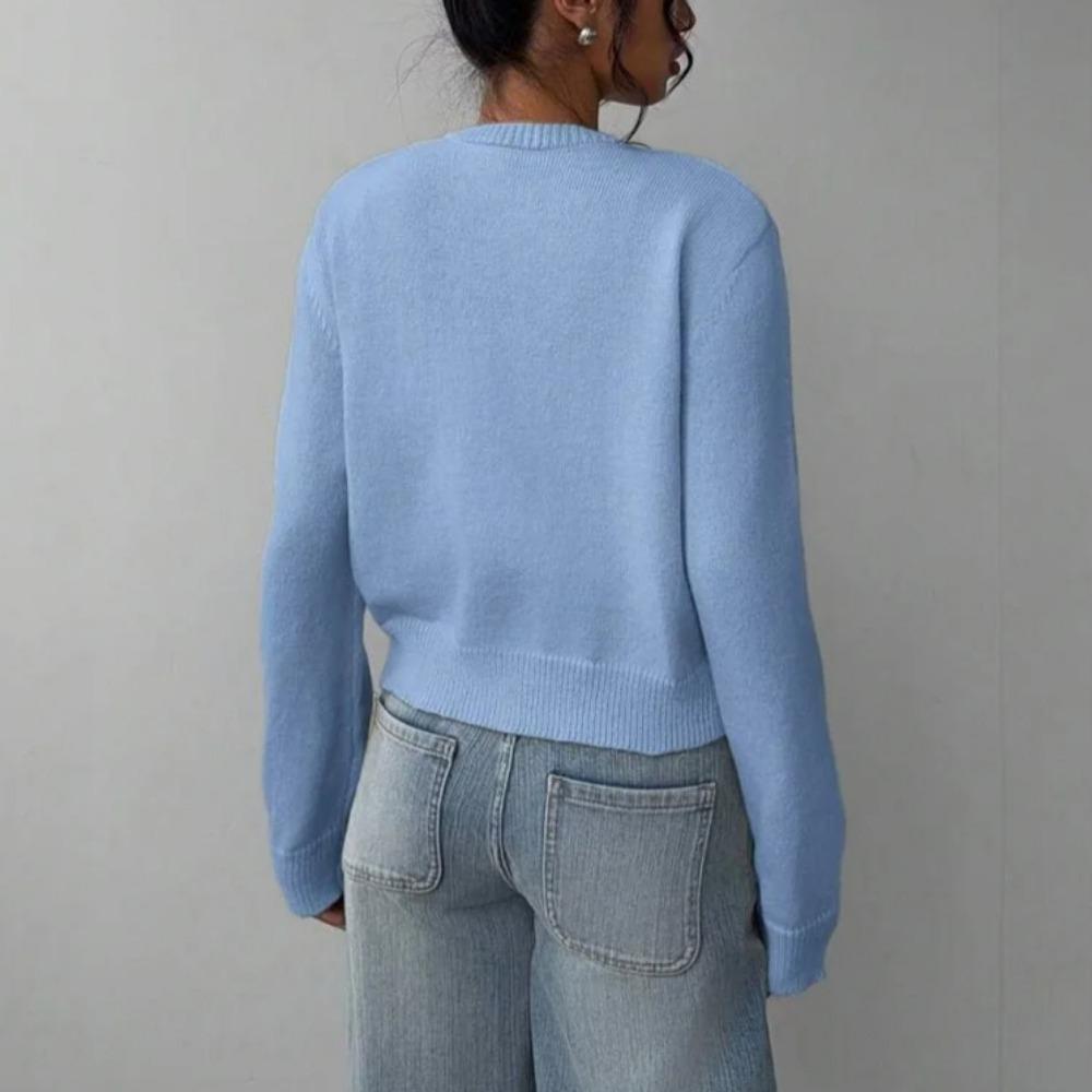 VAYLA Basics Ležérní jednobarevný kulatý výstřih dlouhý rukáv volný zkrácený dámský svetr kardigan