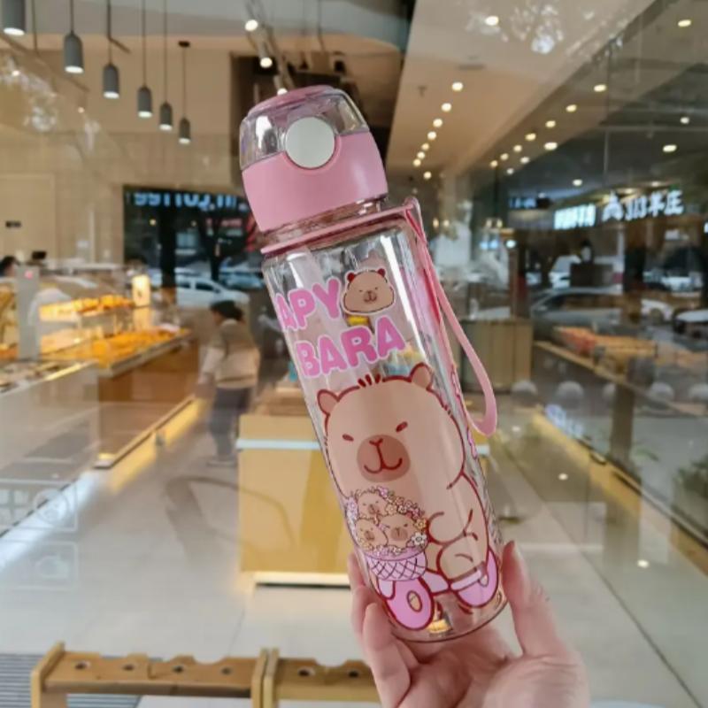 700ml Capybara Cute Water Bottle Large Capacity Sports Water Bottle with Straw & Handle Kawaii Water Cup for Outdoor Activities