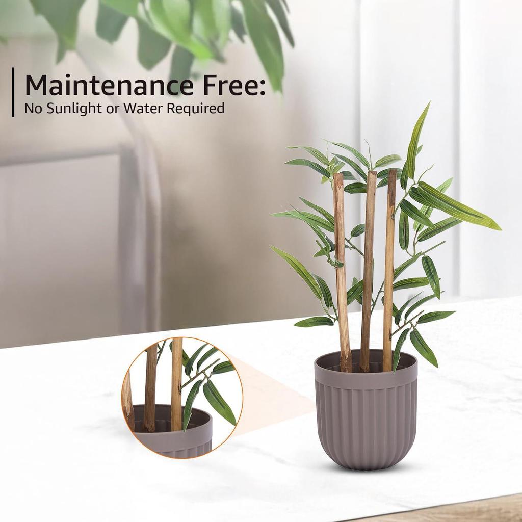 Pachet de 2 Plante Mini Bambus Artificiale cu Aspect Realist, 29x10 cm, pentru Decor Acasă/Birou, Verdeață în Ghiveci de Plastic Maro