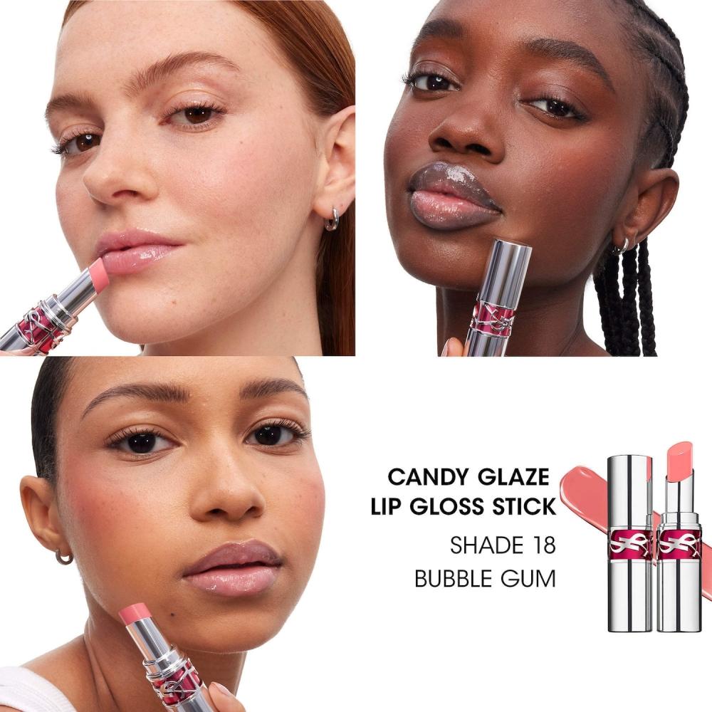 Yves Saint Laurent Ysl Candy Glaze Lippenstift-Gloss-Stift 0,11 Unzen 3,2 g 18 Kaugummi Transparent Zartes Weiches Neutrales Rosa