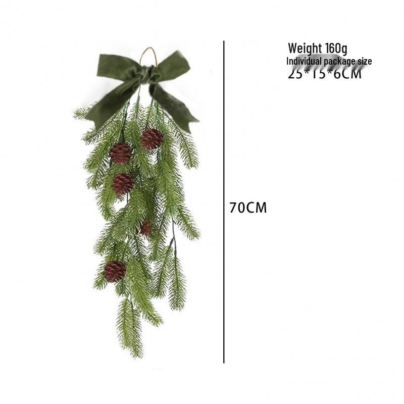 Upside Down Teardrop Christmas Tree Ornament with Bow, Red Berries, and Flocked PE Garland