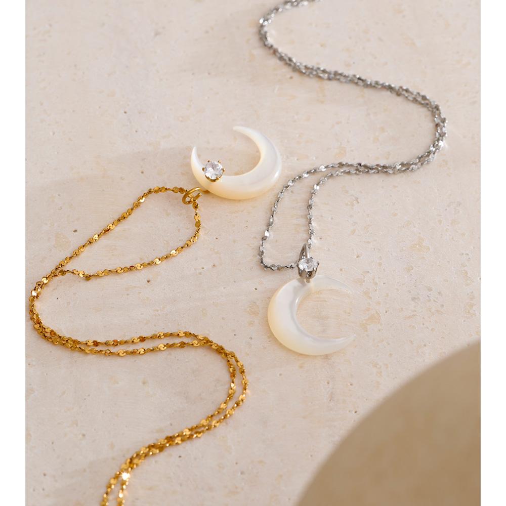 Eetit Waterproof Shell Zircon Moon Chic Necklace Pendant Stylish Unique PVD Plated Charm Delicate Korean Jewelry Wholesale