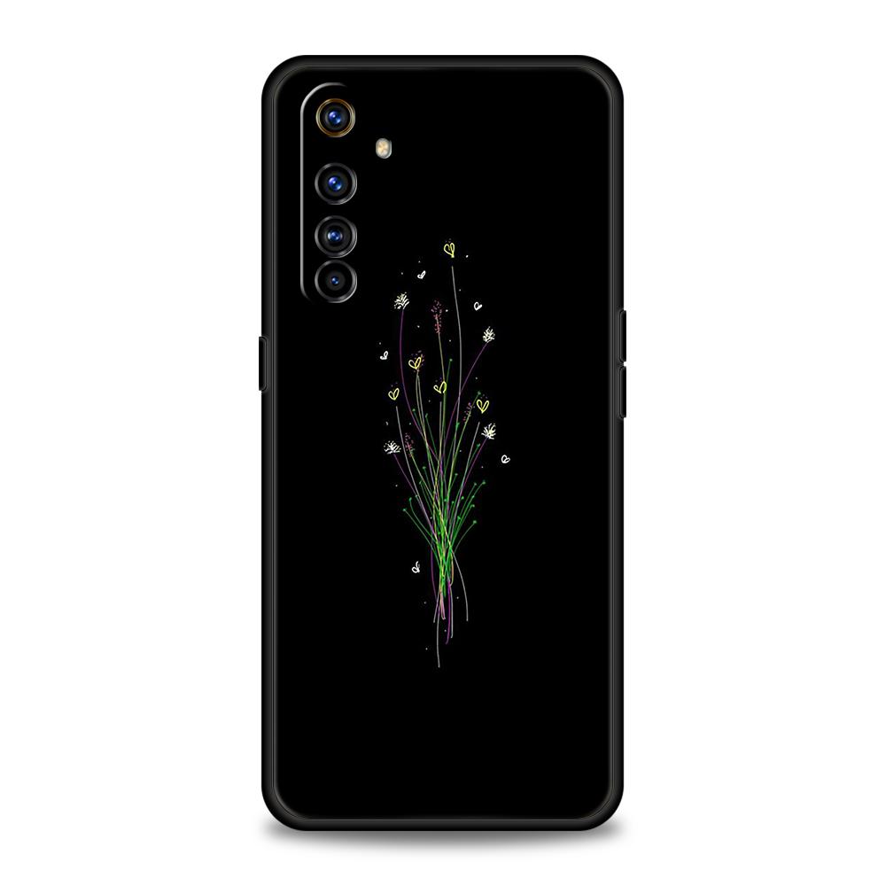 

Черный чехол-бампер с цветами для Realme 8 9 Pro Plus 8i 9i 6 7 GT2 C21 C25 C3 C11 11 Pro 5G Plus, противоударный силиконовый чехол, сумки Realme C25
