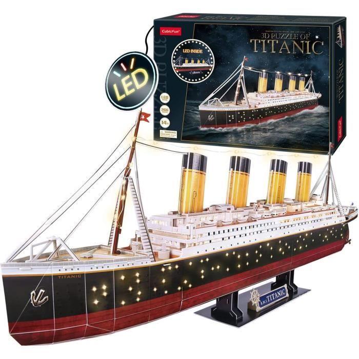 Puzzle 3d bateau - maquette titanic a construire avec led, puzzles 3d, maquettes de navires, jeux d'assemblage, 266 pièces, 4h monta