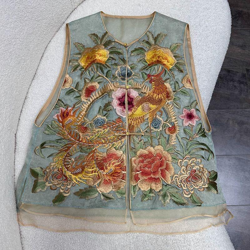 

2025 Лето Тонкий Темперамент Без рукавов Универсальный Женский Жилет Носить Кардиган Ретро XL (112-62.5kg recommended)