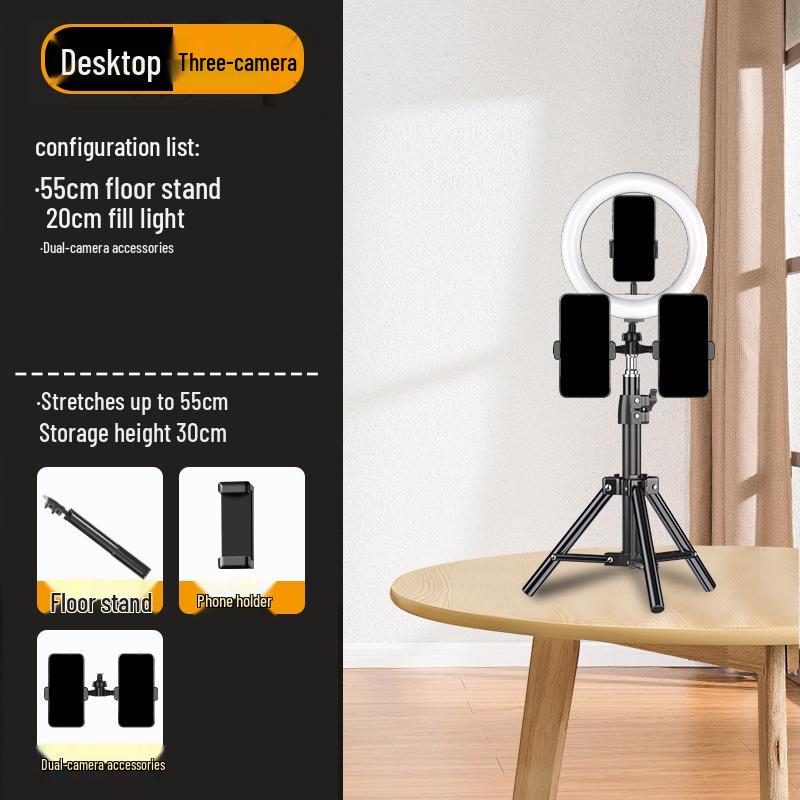 Dual-angle Mobile Phone Tripod with Fill Light for Live Streaming and Recording