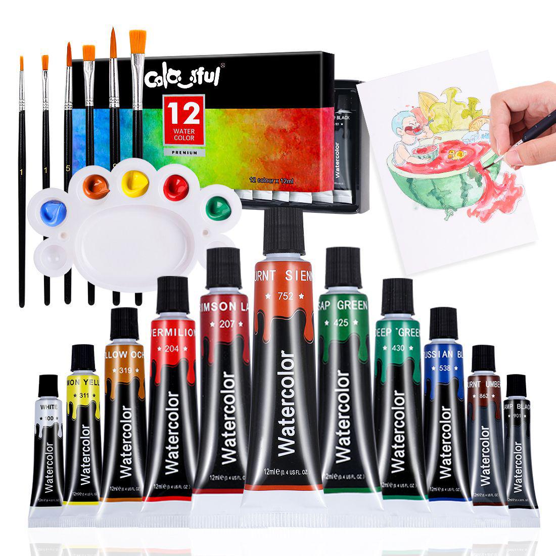 

Watercolor Paints Set for Beginners: 12ml Tubes, Available in 12, 24, or 36 Colors