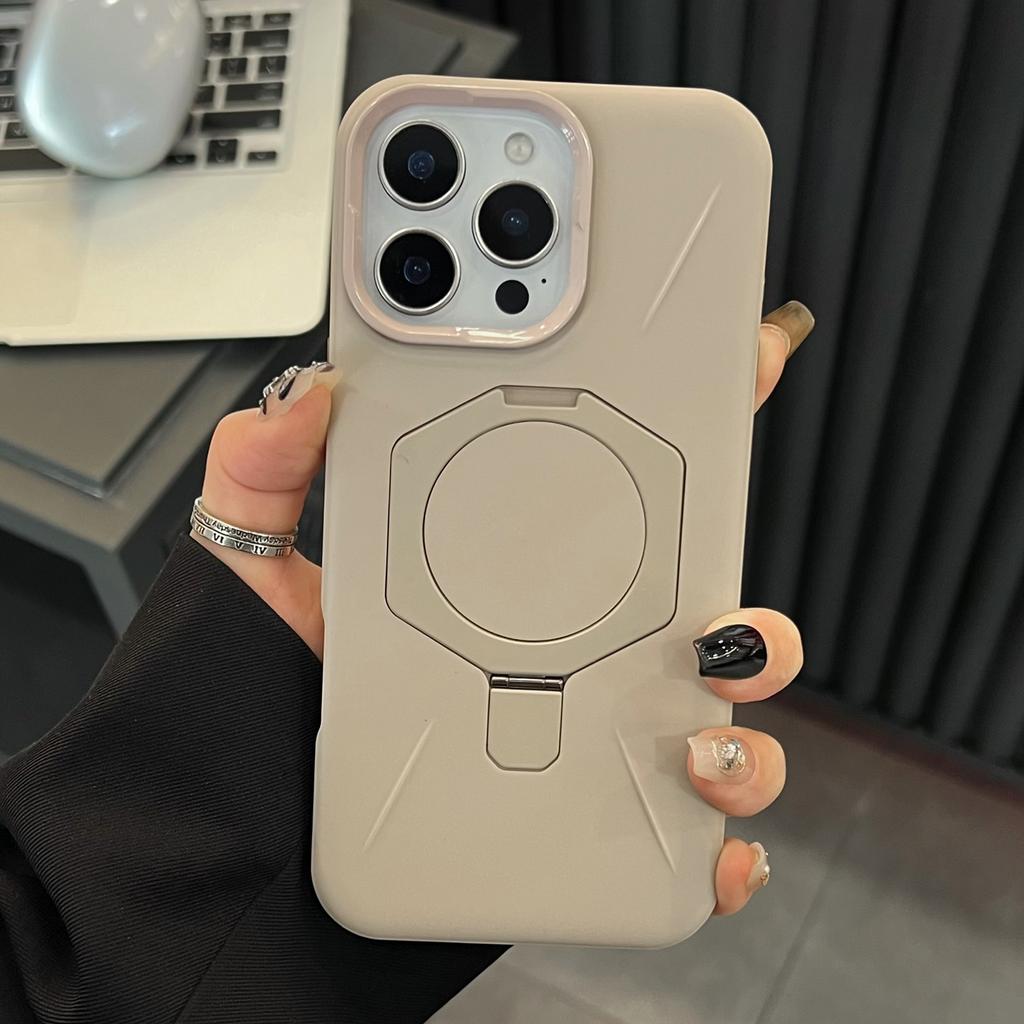 For iPhone 15 Pro Magnetic Case TPU+PC Rhombus Kickstand Phone Back Cover