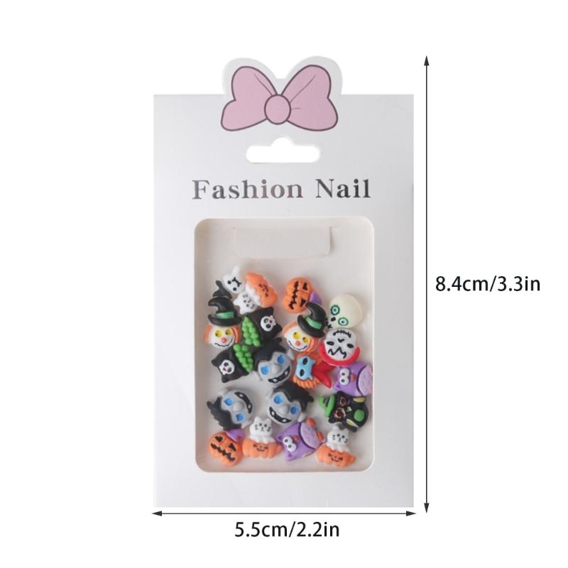 20 Pieces Halloween Resin Nail Charms Pumpkin Witch Skull Nail Art Decorations 3D Resin Nail Jewelry for Womens Girls