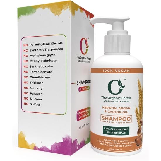 100% pflanzliches Keratin-Shampoo mit Rizinus- und marokkanischem Arganöl - Sulfat- und chemikalienfreies Bio-Shampoo für krauses, glänzendes