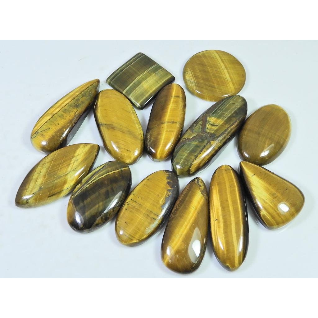 274Cts. Natural Tiger Eye Mix Cabochon Loose Gemstone 13Pcs Lot 26-37 MM C-737