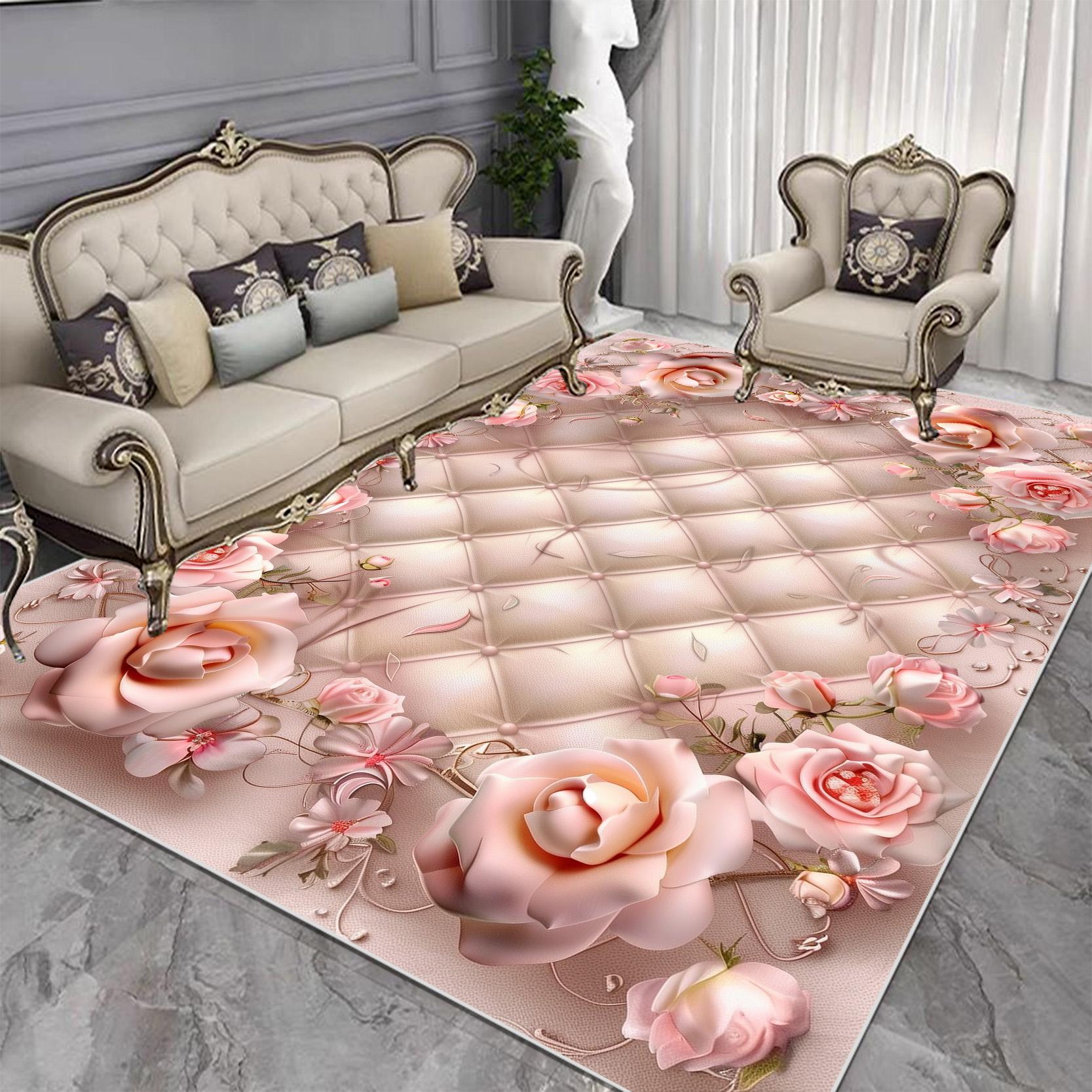 

European Luxury Carpet Large Size Flower Pattern Washable Non-slip Rugs for Living Room Bedroom Decor 60*90cm